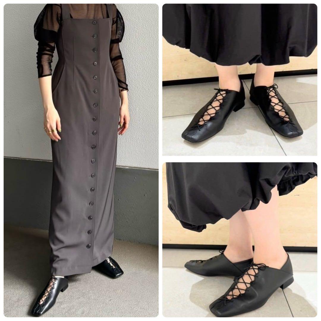 未使用品】Odette e Odile ウェーブカットレースアップ フラット