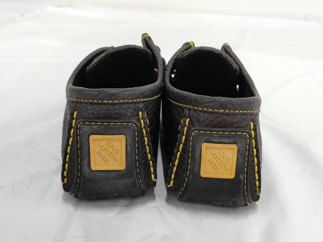 ルイヴィトン レザー ドライビングシューズ 7.5 黒×イエローステッチ