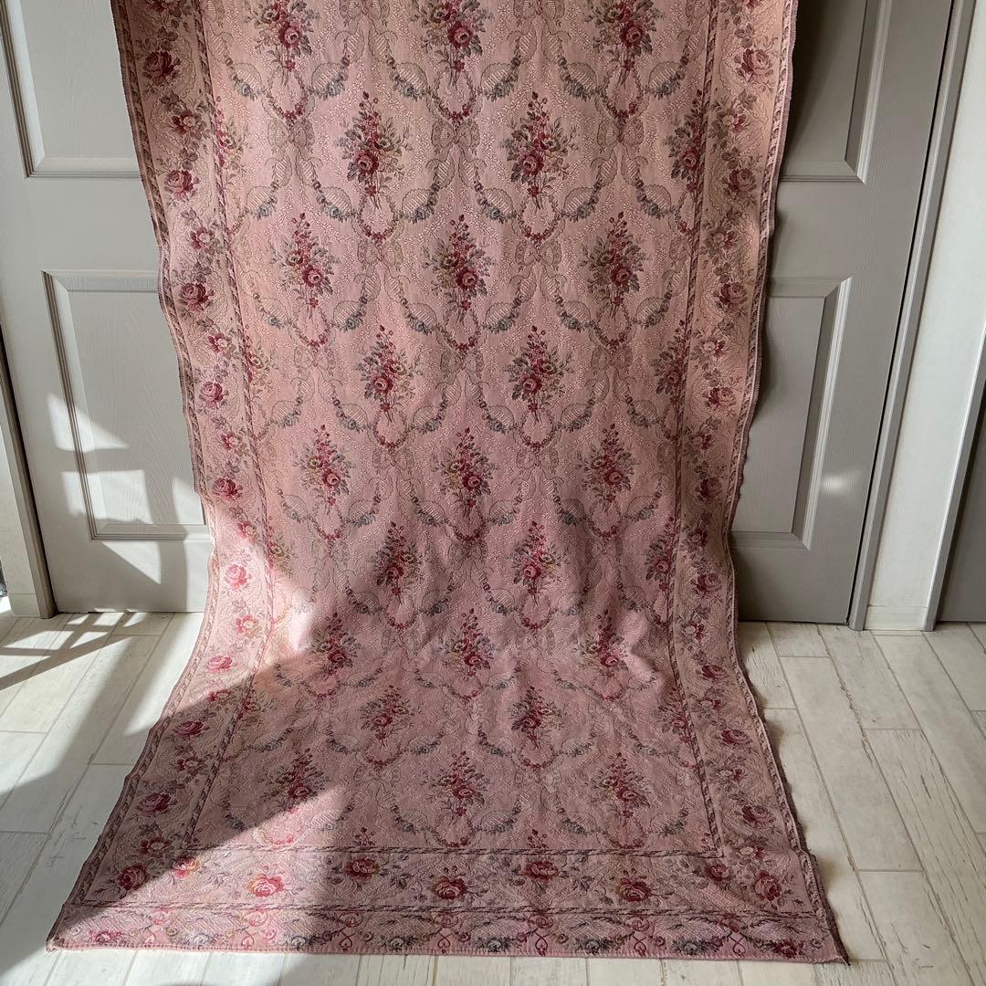 大判】フランスアンティーク ジャガード織り ジャカード 生地 サーモン