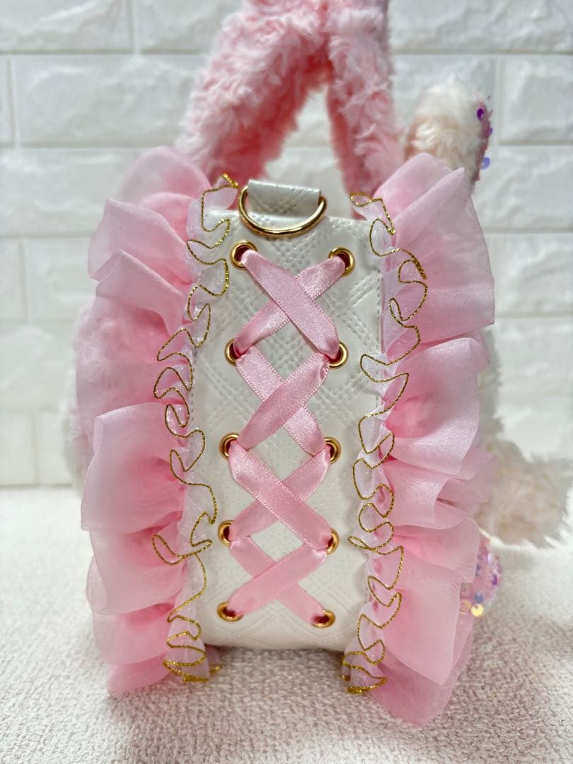 そ*2様 コヤンイサムチョン ハンドメイド ファーフリルバッグ ピンク
