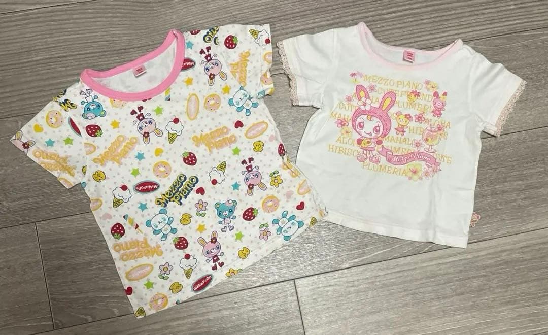 ♦️ メゾピアノ Tシャツ 90と95ソフトクリームみみちゃんぽぽちゃん棉