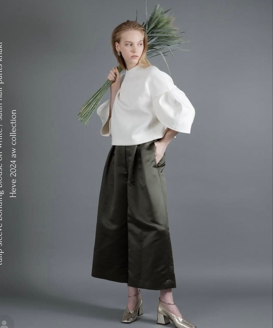 heveサテンフレアガウチョパンツ オリーブ36 Heve へイヴ サテンフレアガウチョパンツ オリーブ 36