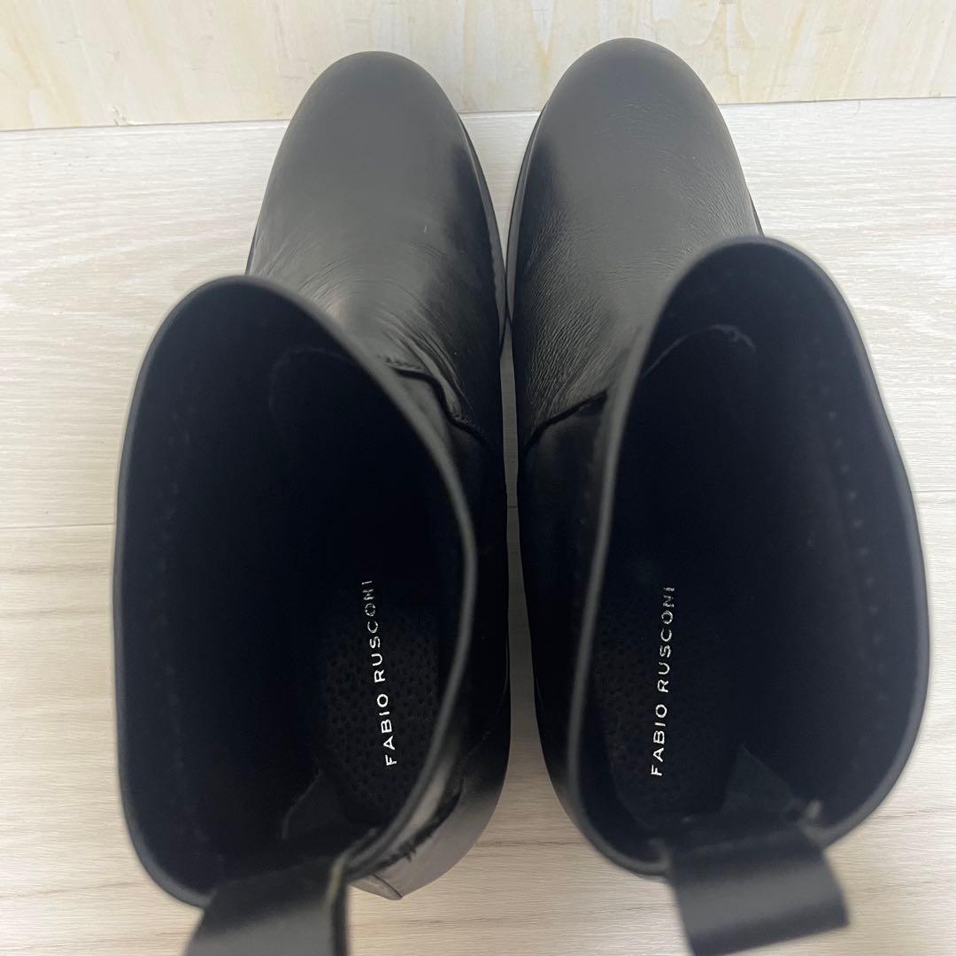 本革　FabioRusconi 24.5cm ストレッチショートブーツ ブラック