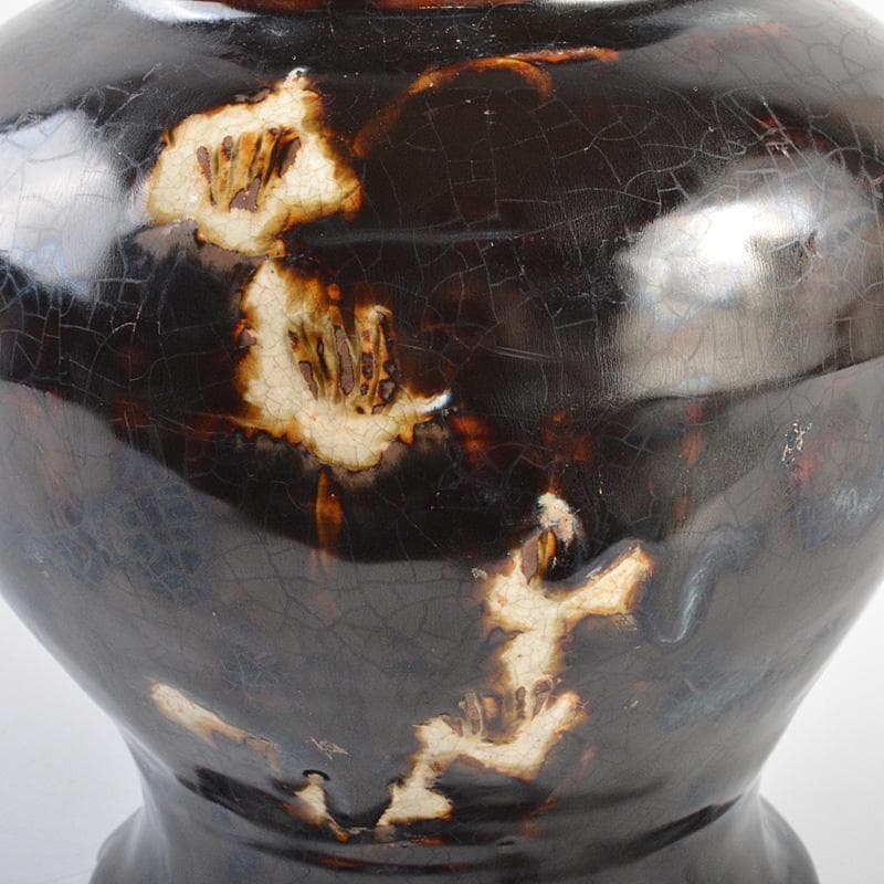 中国 磁州窯黒釉 花文瓶 V R6028