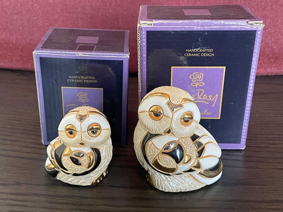 De Rosa デ・ローザ 高級 陶器 フィギュリン 置物 フクロウ セット