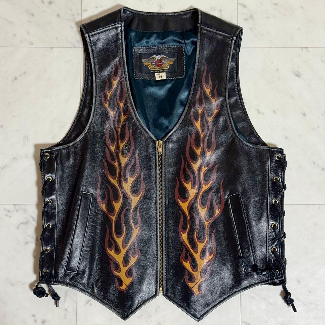 ハーレーダビットソン サイドレースアップレザーベスト ファイヤー