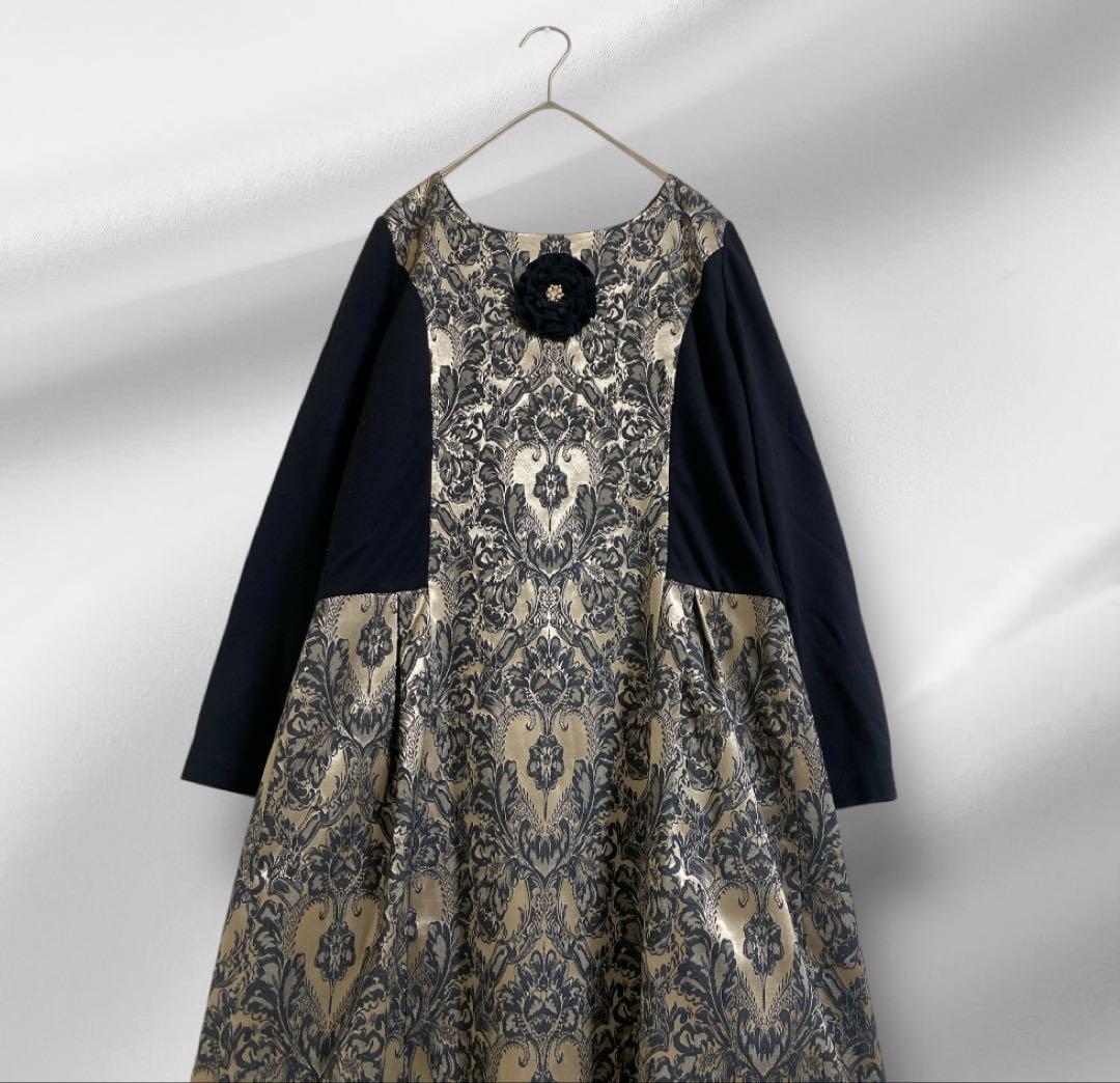 大きいサイズ！super Beauty/カメリアモチーフ上品ワンピース44