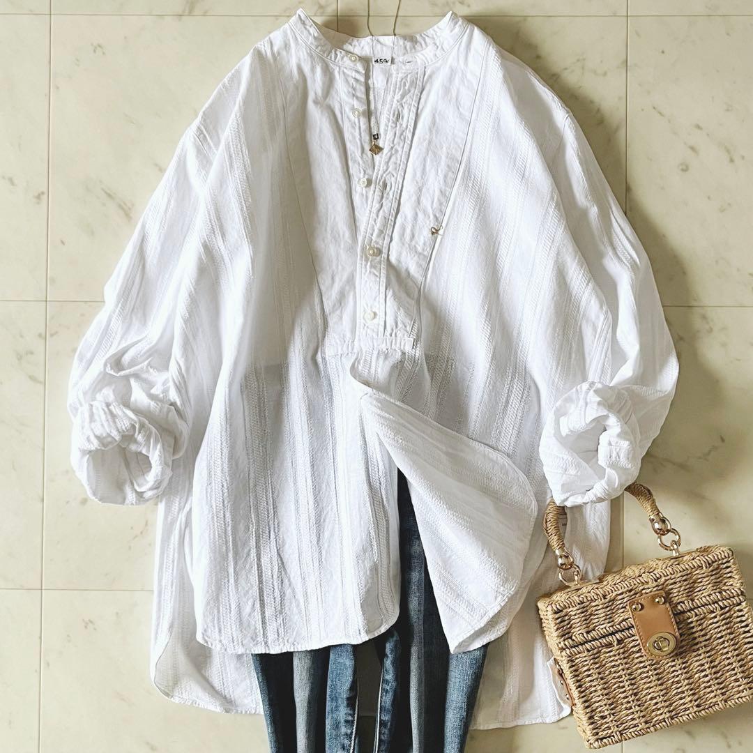 美品＊45R インドカラミレースのビッグーグーシャツ 2 白 R刺繍 日本製