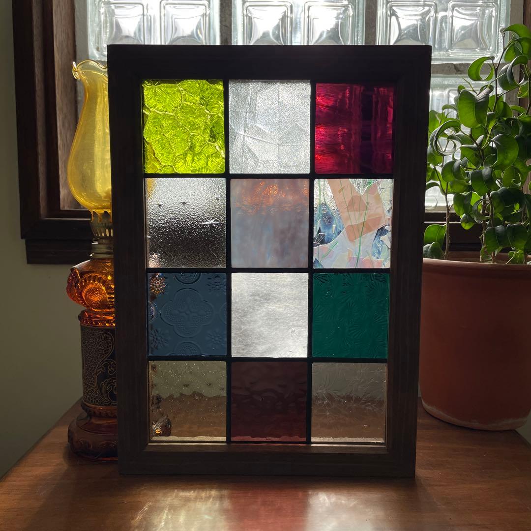 ステンドグラス　パネル　大正ロマン　格子戸 ステンドグラス パネル 大正ロマン 格子戸 その他インテリア雑貨