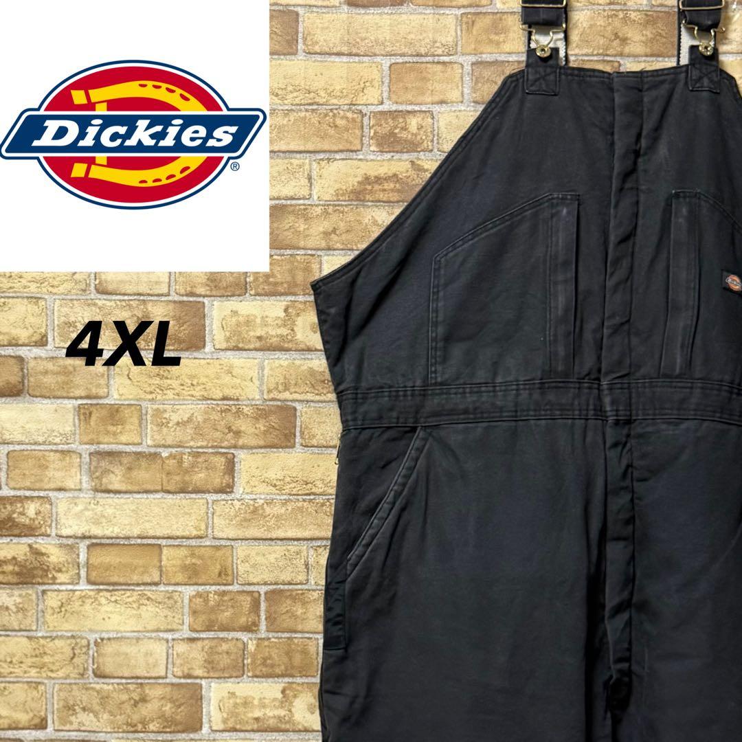 ディッキーズ ダック地 オーバーオール 中綿 ダブルニー 黒 ブラック