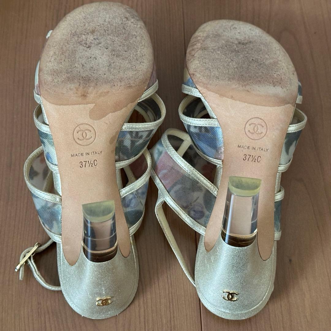 CHANEL 花柄メッシュサンダル 37.5C 24〜24.5㎝ ハイヒール