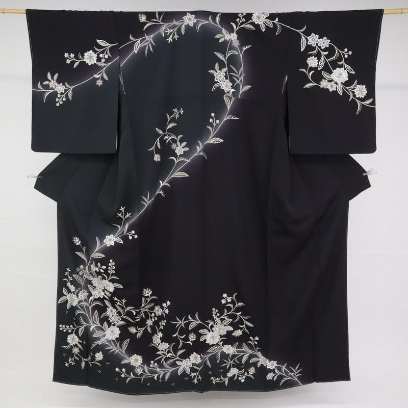 《yume★長尺◆訪問着■極上刺繍◆麗しの花唐草模様◆黒紫HB12-17》