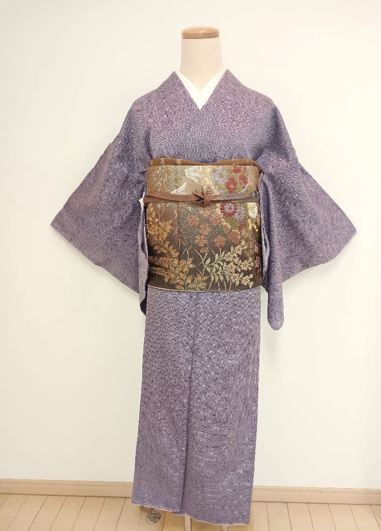 洗える江戸小紋 鮫小紋 紫色系 身巾少しゆったりサイズ