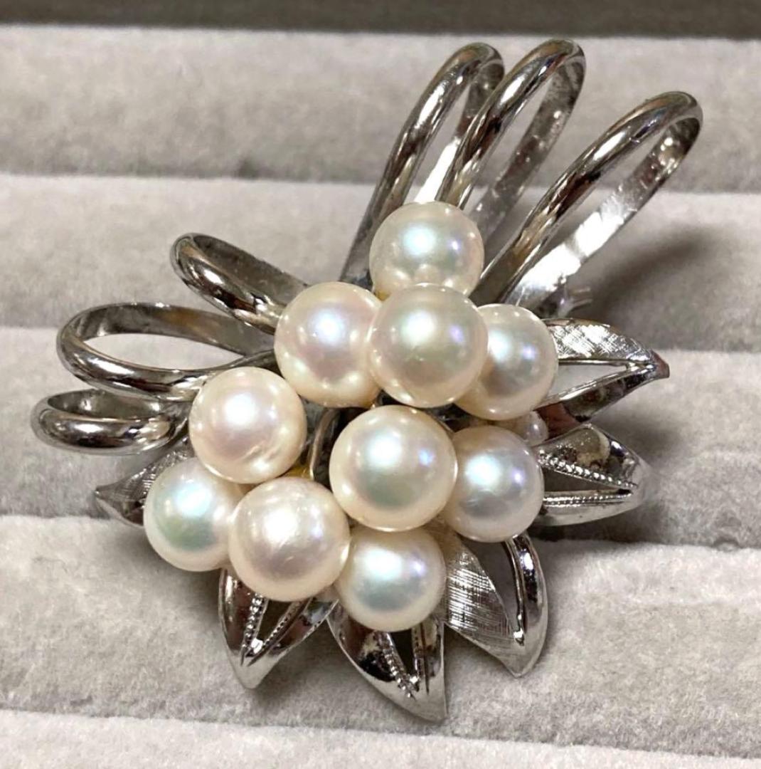 あこや真珠ブローチ シルバー刻印 本真珠 アコヤパール ヴィンテージ