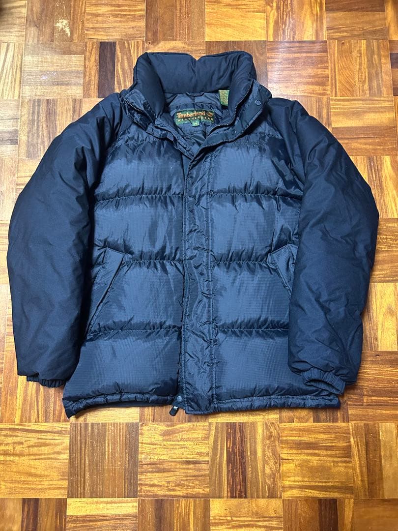 【90s当時物 ティンバーランド】サイズM刺繍ロゴダウンジャケット黒 90's Timberland ティンバーランド 刺繍ワンポイント ブラック 黒