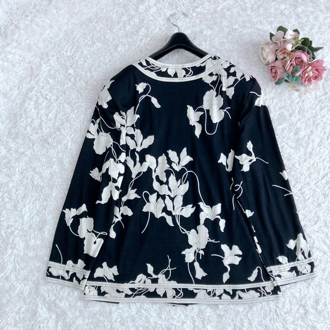 シルク混✨レオナール カーディガン カットソー ロゴボタン トリム 花