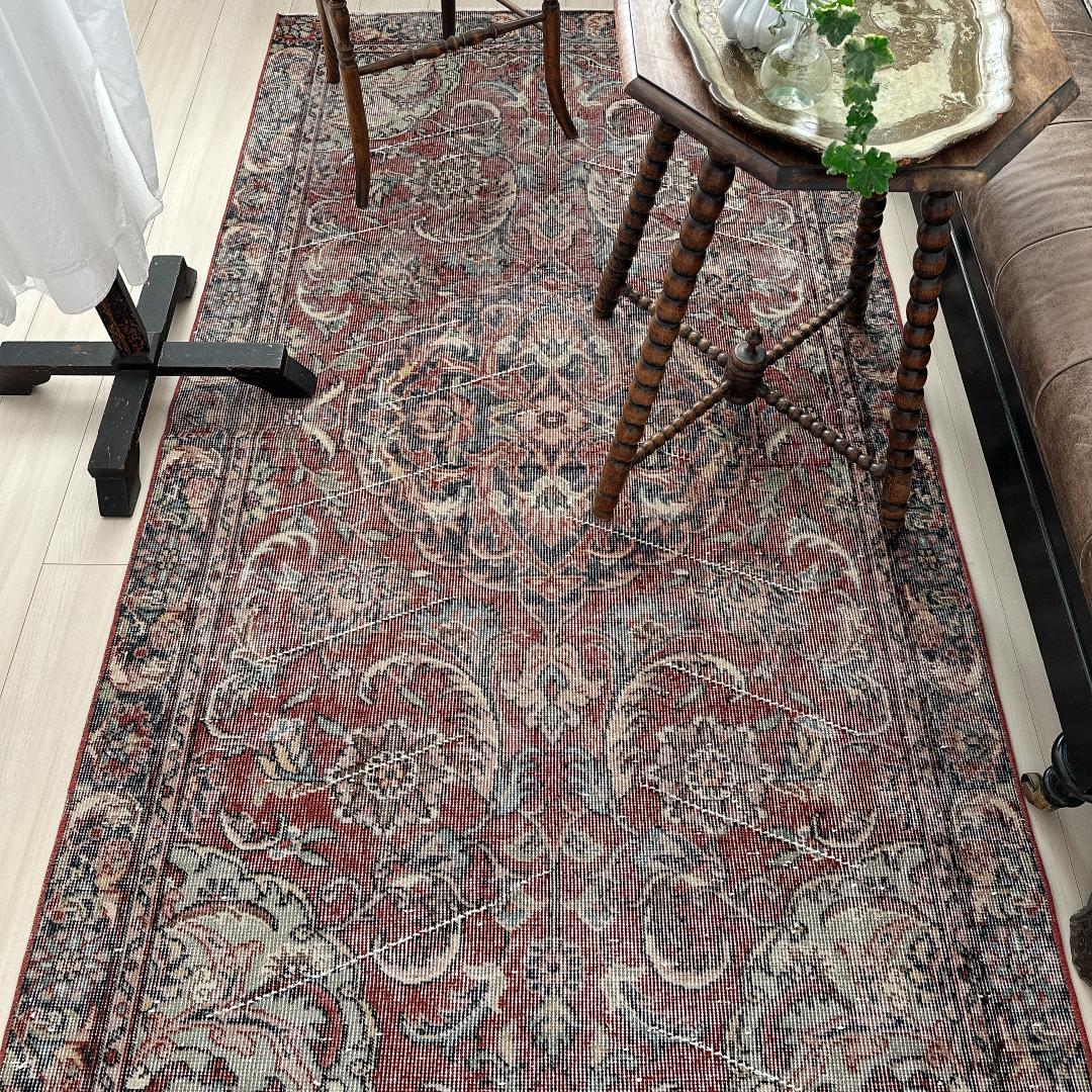 トルコヴィンテージラグ A67 ブラウンレッド ネイビー セージグリーン トルコヴィンテージラグ ブラウン×グリーン グレー×レッド ランナー
