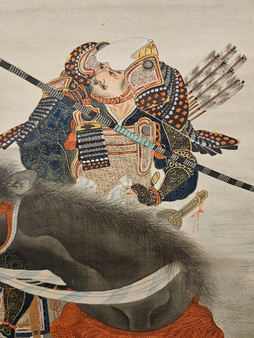 辻春斎 『梶原景季宇治川先陣図』 真作 肉筆 絹本彩色 掛軸 - メルカリ