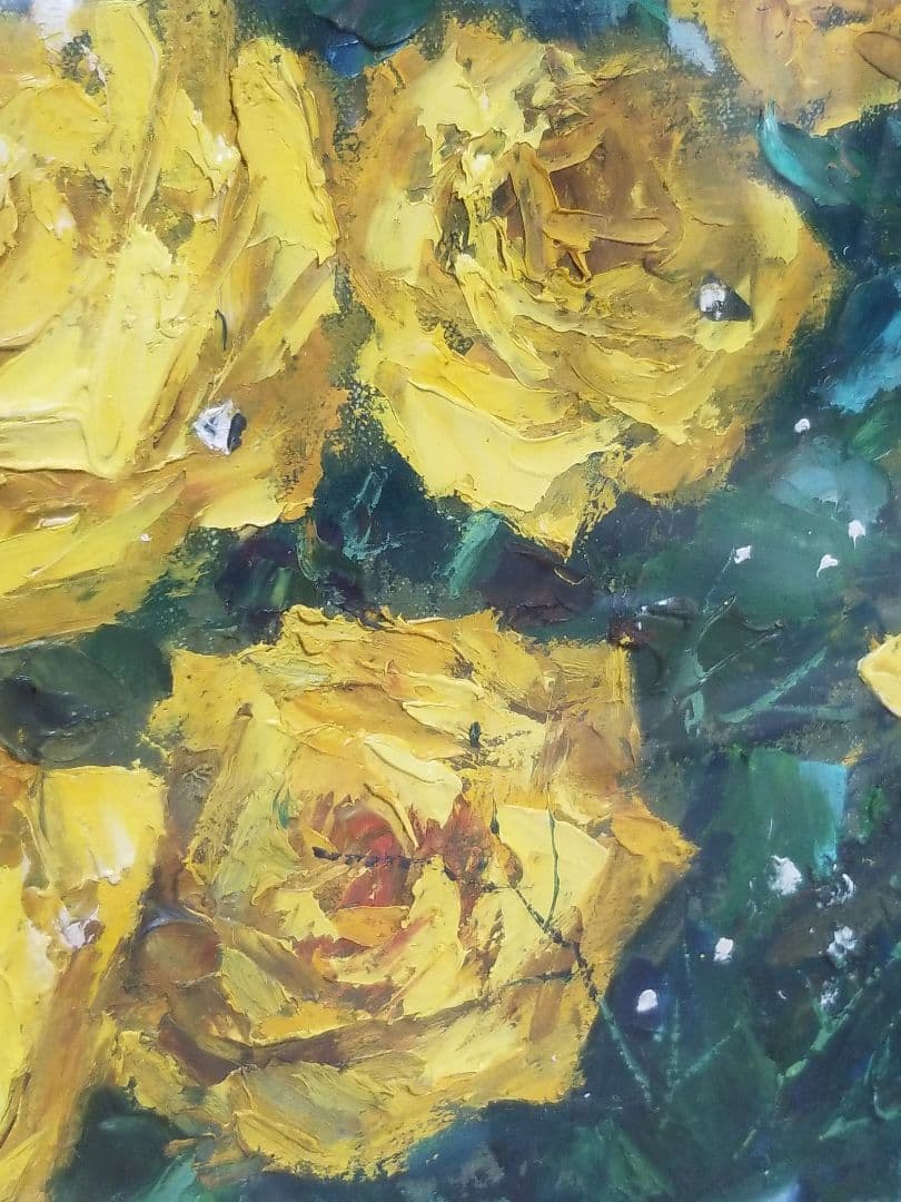 窓辺の薔薇 堀哲夫 黄色のバラの油彩画 大作 - メルカリ