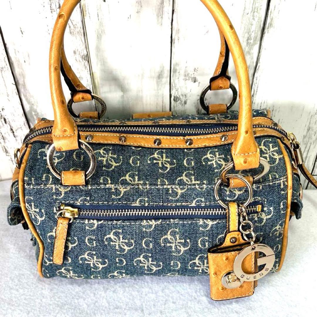 GUESS ゲス デニムハンドバッグ レザー ミニ ボストン コンビ