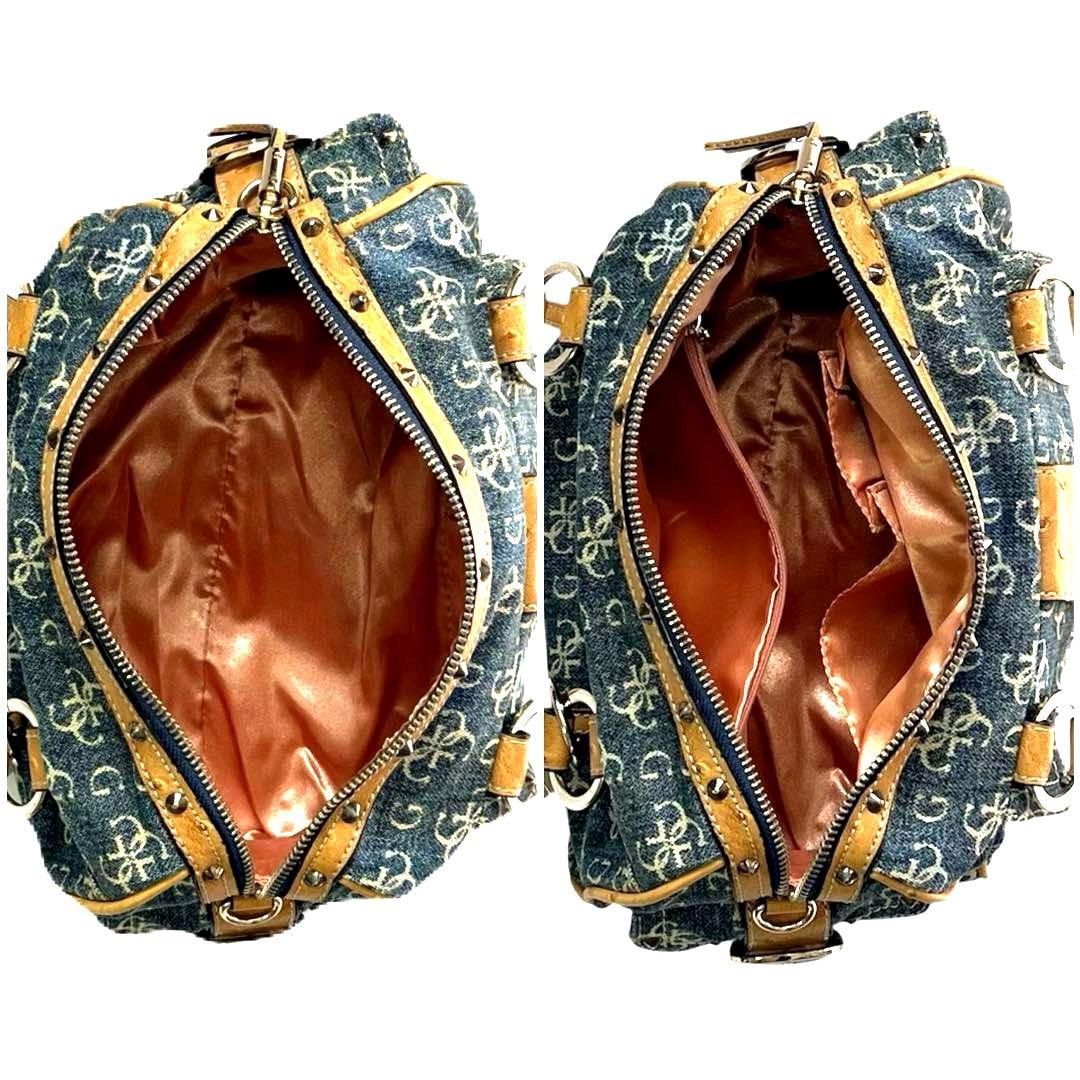 GUESS ゲス デニムハンドバッグ レザー ミニ ボストン コンビ