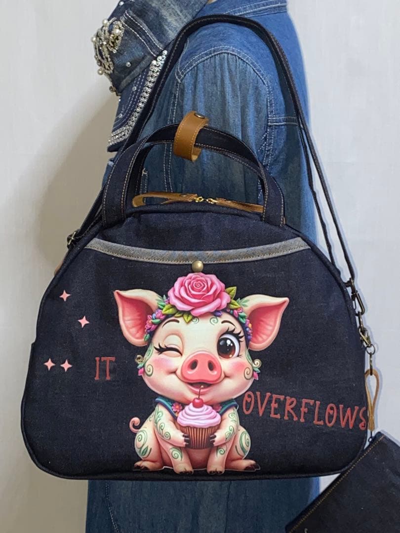 ☆岡山デニム☆ブタさん扇型☆リュック対応☆4wayボストンバッグの通販