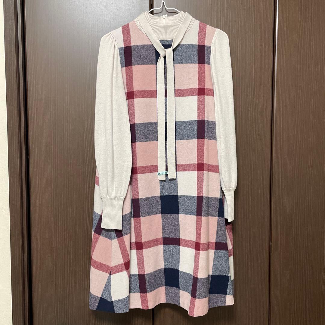 ブルーレーベル クレストブリッジ ニットワンピース ピンクチェック柄　38 ブルーレーベル クレストブリッジ ニットワンピース ピンクチェック柄