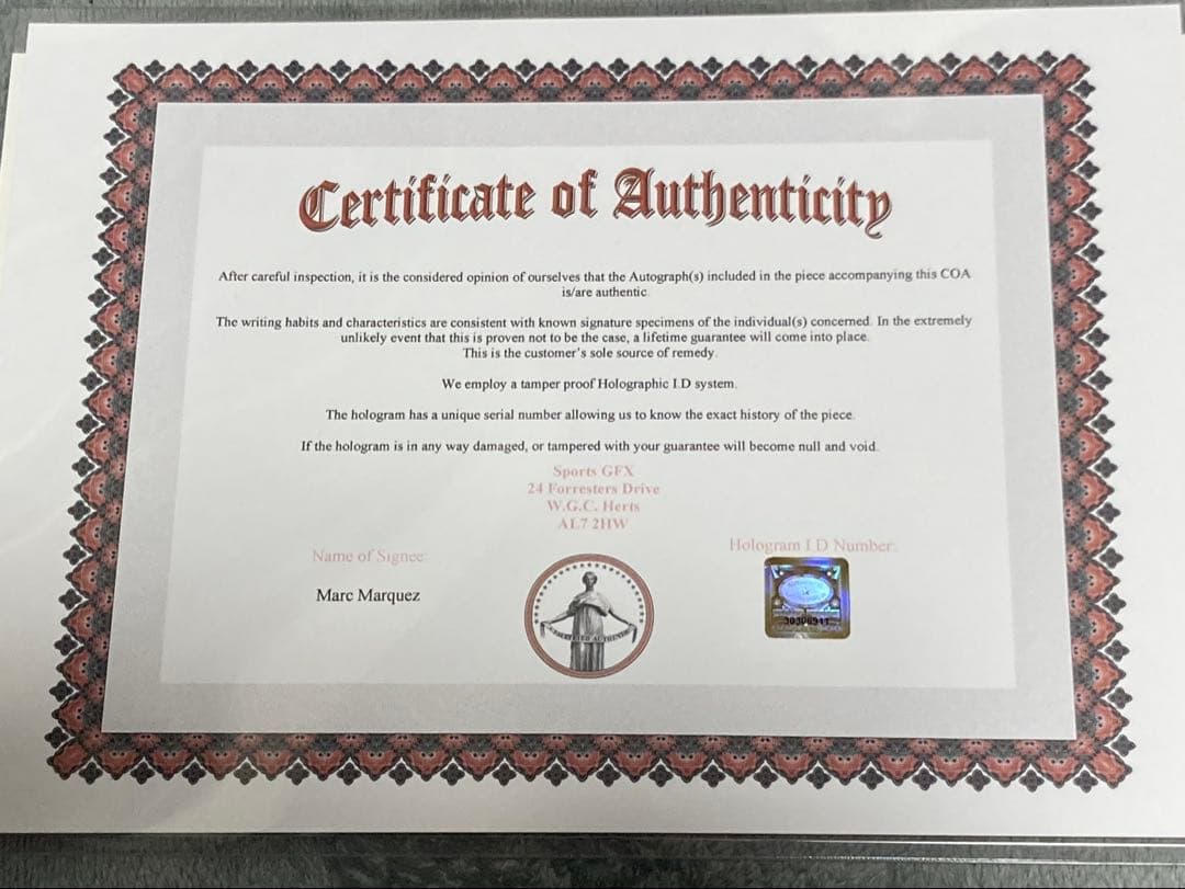 motoGP マルクマスケス 直筆サイン入りフォト 証明書付き - メルカリ