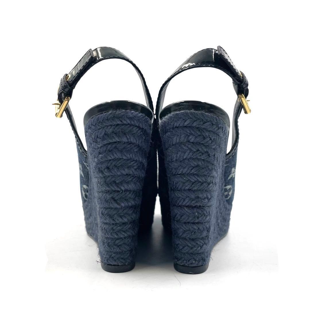 《未使用品》ルイヴィトン デニム 厚底 ストラップ サンダル モノグラム 紺系