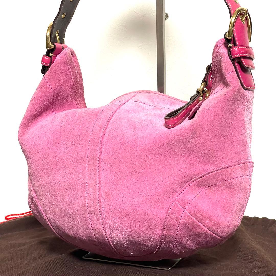 バッグ Coach Soho Shoulder Bag Suede Leather Vintage Coach Soho Shoulder Bag Buckle Flap Leather and Dark Brown