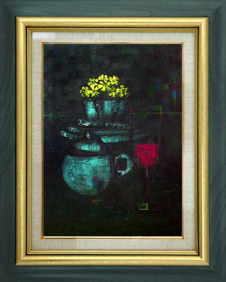 油絵 絵 絵画 インテリア uF6-063404 静物 花 グラス 器 - メルカリ