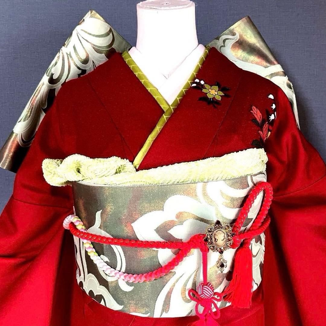 振袖フルセット 手描き友禅 成人式振袖 振袖 裄丈68 バタフライ 赤