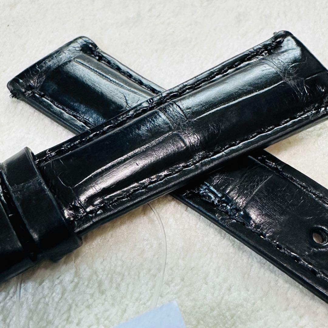 2006#19mm-16mmブラック☆本物クロコダイル腕時計用ベルト☆スイス製