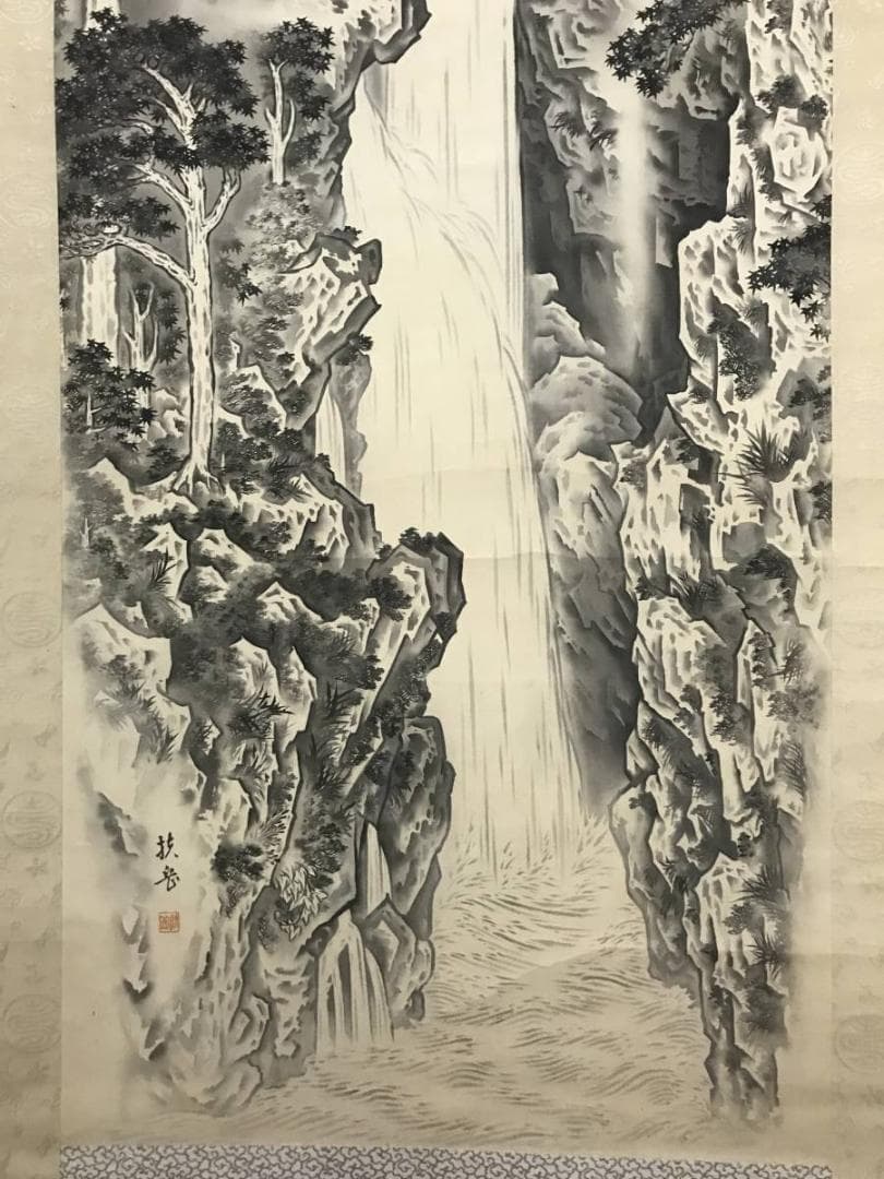 真作】扶岳/滝図/掛軸/名家伝来/AB-790