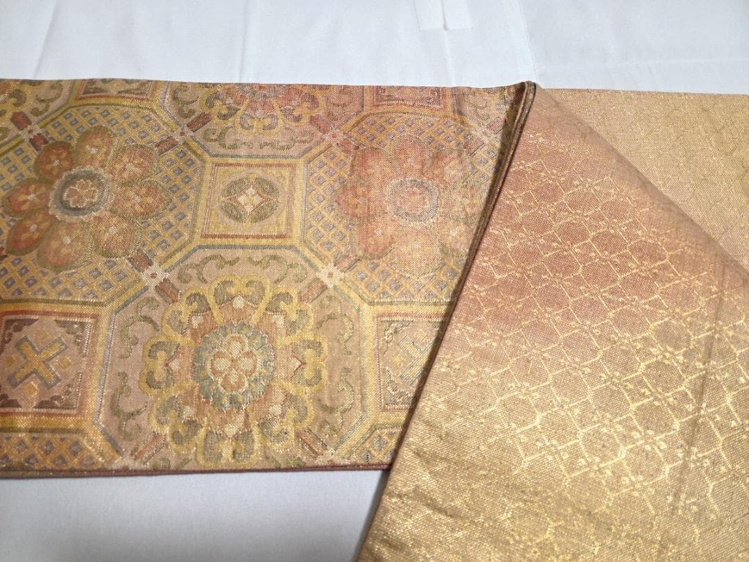 A5 正倉院文様 金糸 蜀江文 華文 六通 正絹 フォーマルな袋帯 O74