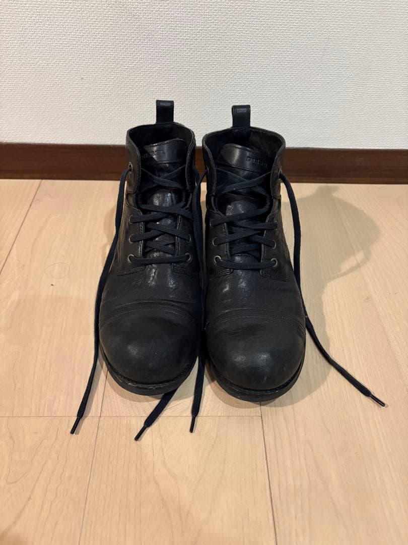 DIESEL ブラックレザーミッドカットブーツ DIESEL（ディーゼル） レザーブーツ 靴 メンズ 本革レザー
