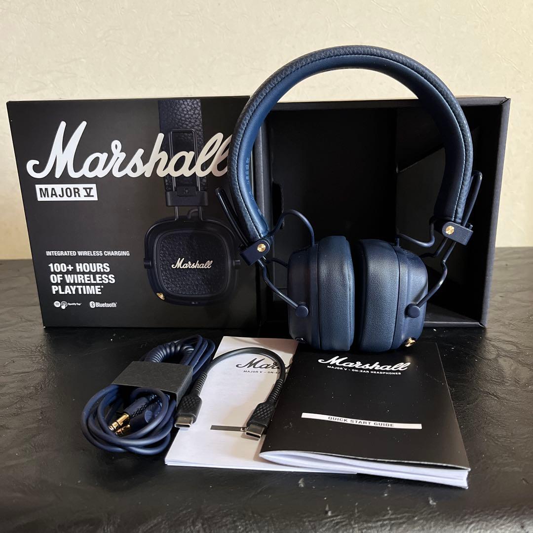 Marshall MajorⅤ ヘッドホン　ネイビー　メジャー5 ほぼ新品　完品 Marshall MAJOR V / マーシャル メジャー 5 ワイヤレスヘッドホン