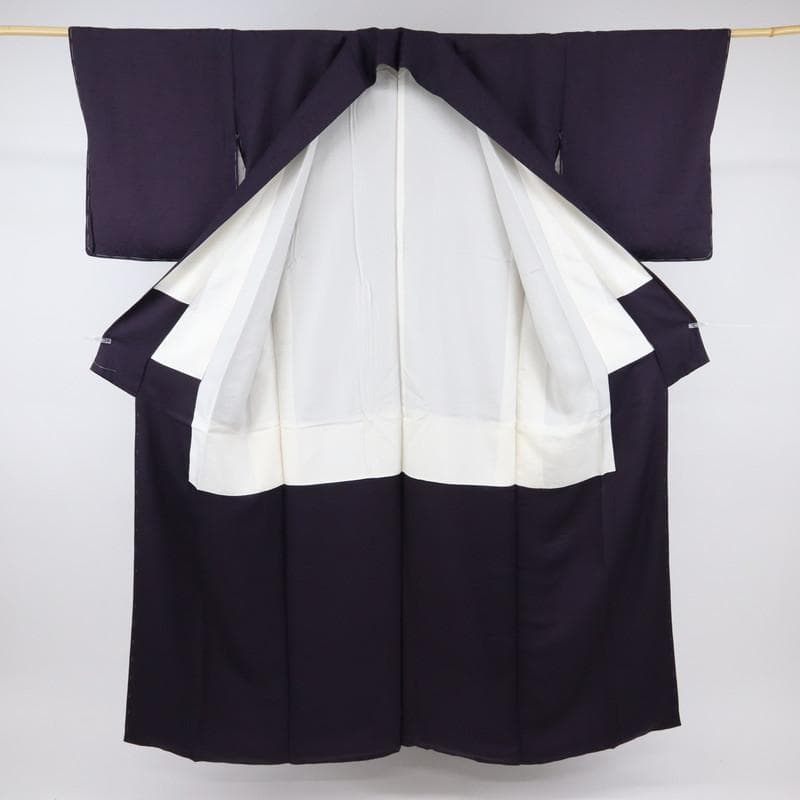 《長尺■上質＊色無地◆黒紅色■無紋◆植物地模様入り■袷正絹着物◆IP12-5》