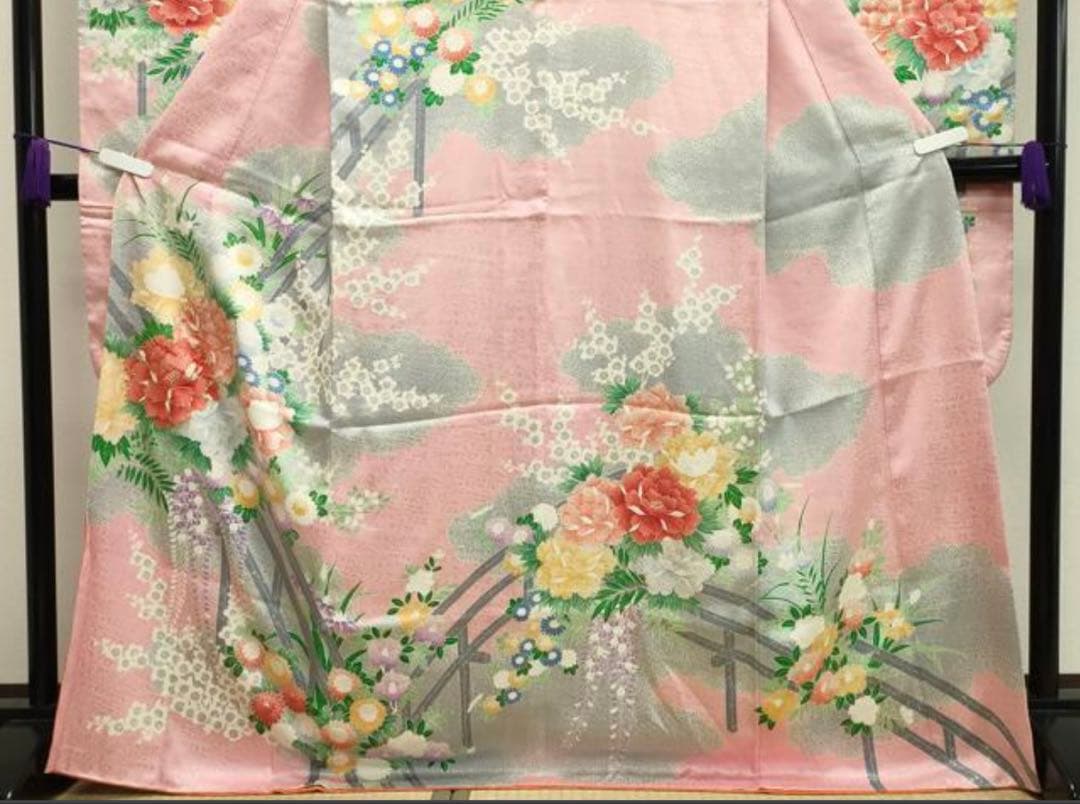 振袖フルセット6点サイズM〜L駒刺繍 渡り橋藤花房文 金彩 正絹 - メルカリ