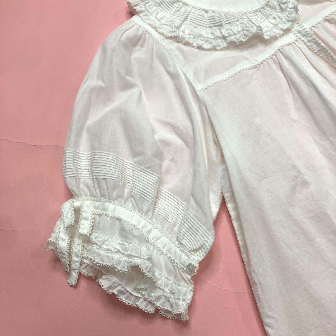 ピンクハウス 白 ピコフリル使い 綿ローンプルオーバーブラウス/2021