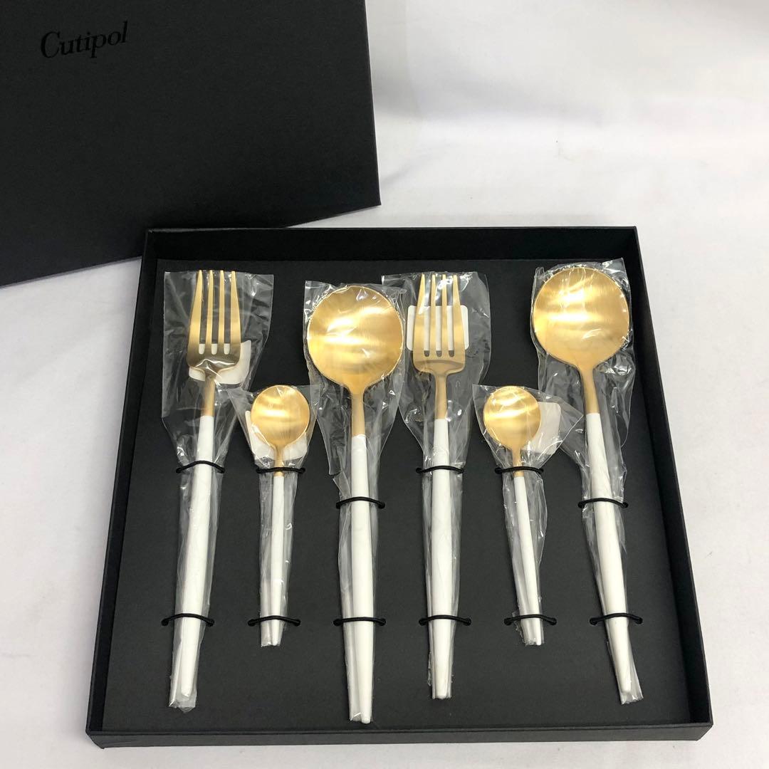【352】クチポール ゴア カトラリー６点 ペアセット ホワイト ゴールド 新品 クチポール カトラリー GOA ディナー6本 ギフトセット ホワイト
