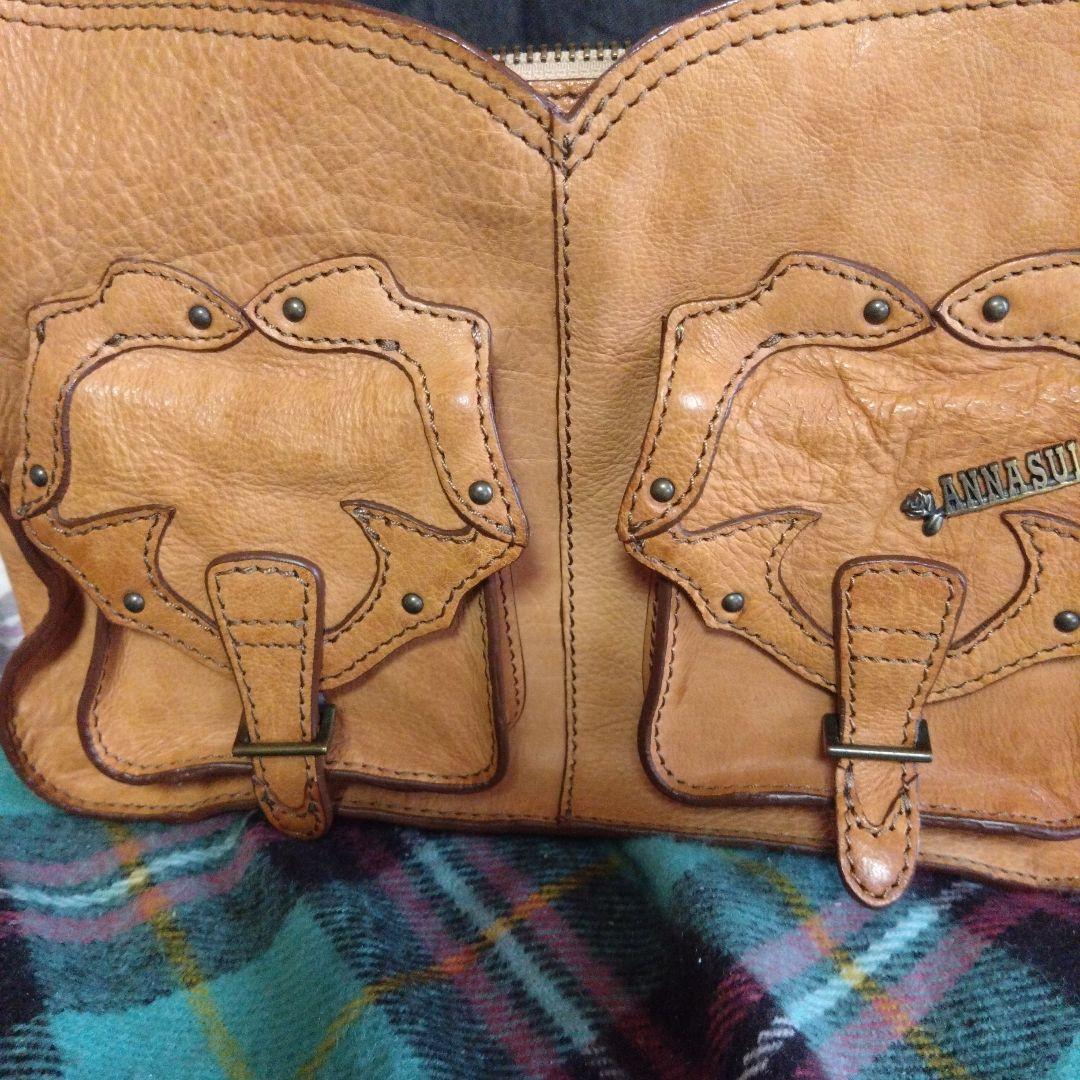 ANNA SUI ブラウンレザーショルダーバッグ - メルカリ