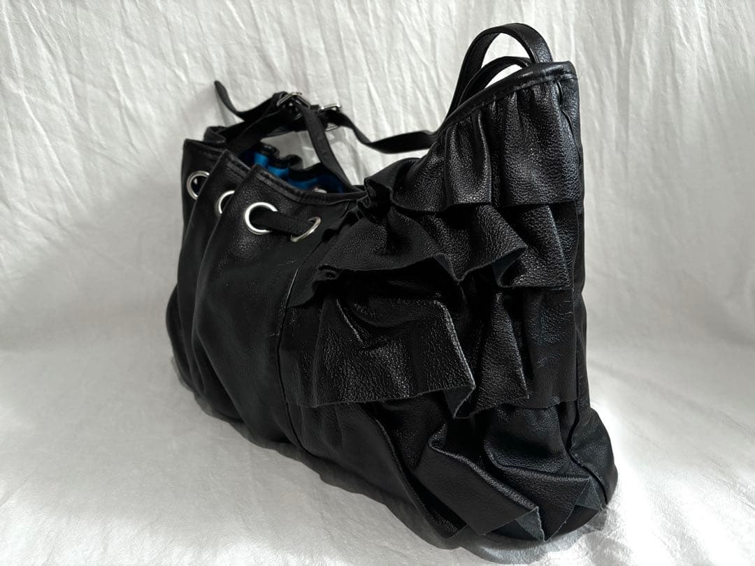 本革 フリル レザーショルダーバッグ ブラック Y2K archive モード