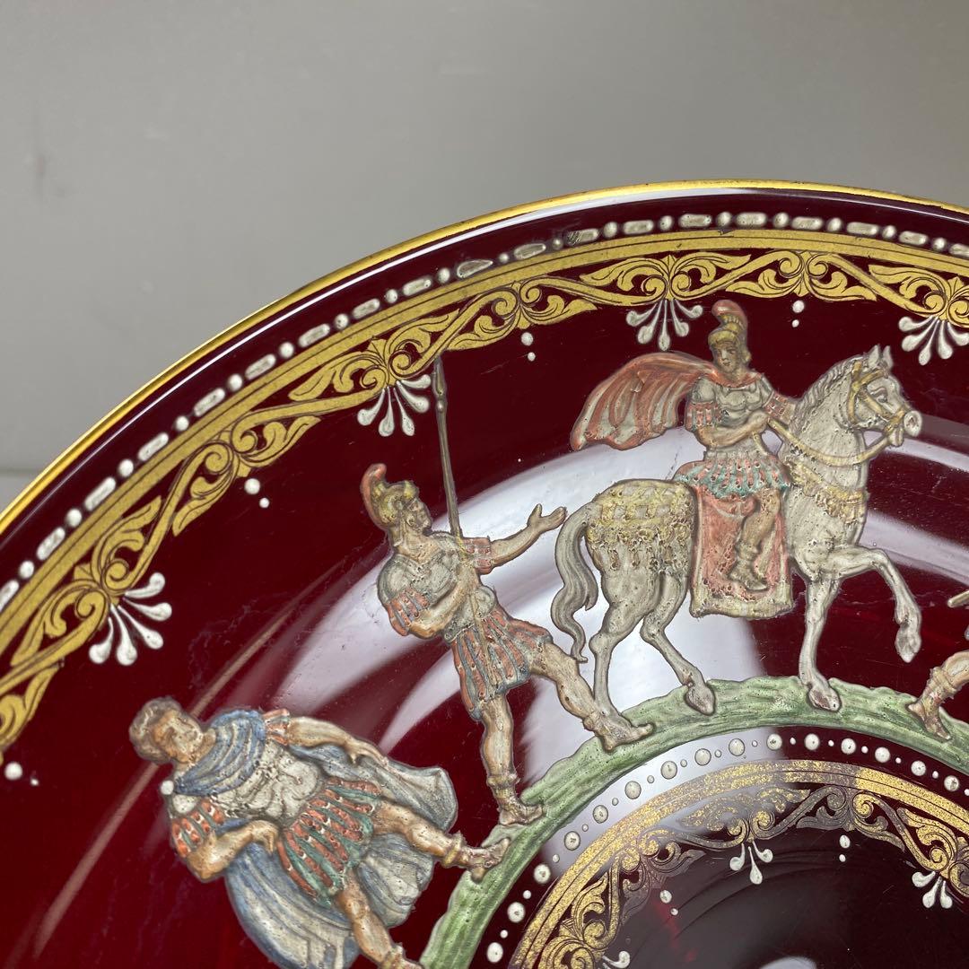 ムラーノ ベネチアングラス 人物金彩コンポート 直径25.8㎝東な7