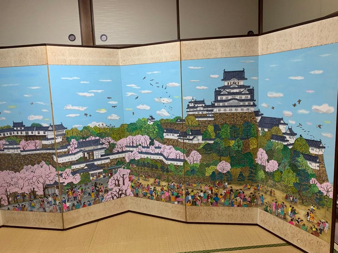 桜と姫路城の風景画 屏風式 日本画 1995年 - メルカリ