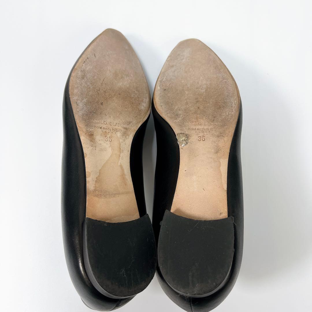《美品》マノロブラニク レザーパンプス フラットシューズ ブラック 36 箱付き