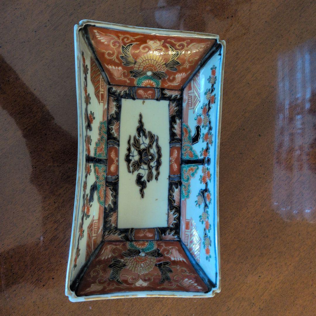 アンティーク 九谷焼長皿 陶磁器 花模様 四角皿 宮内庁御用窯】長角皿揃 色絵牡丹唐草/山本長左 （木箱入り） - 和食器