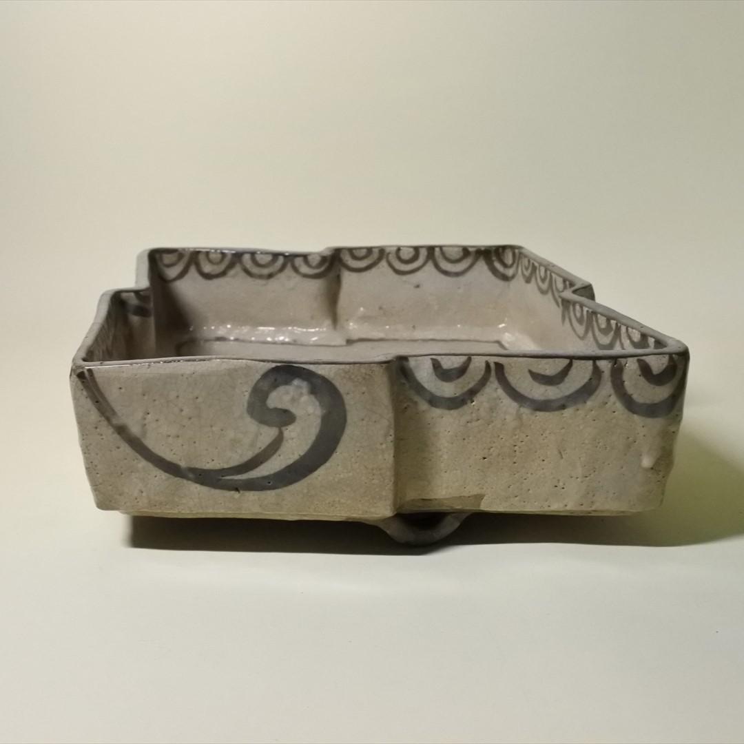 江戸末期 絵瀬戸 草花紋 菱形 平鉢 骨董品 アンティーク