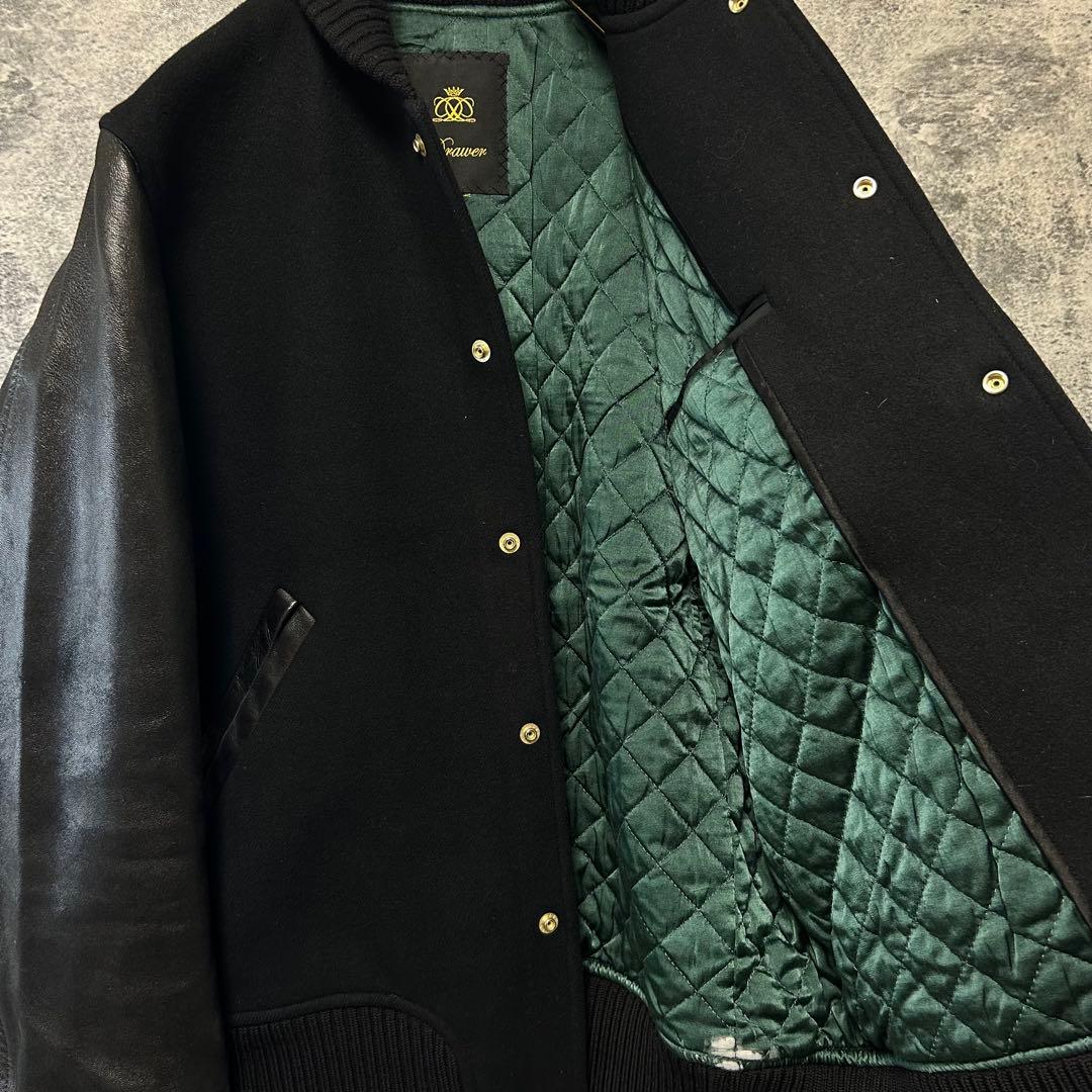 最高峰】DRAWER 本革スタジャン オールブラック ウール/シルク混 38