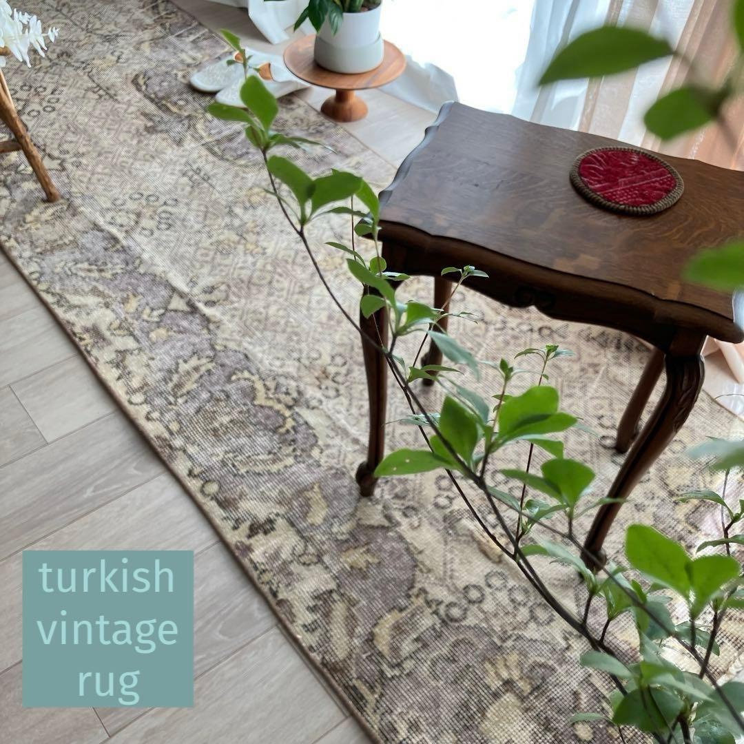 3m超ロング／76×297 グレー メダリオンランナー トルコヴィンテージラグ